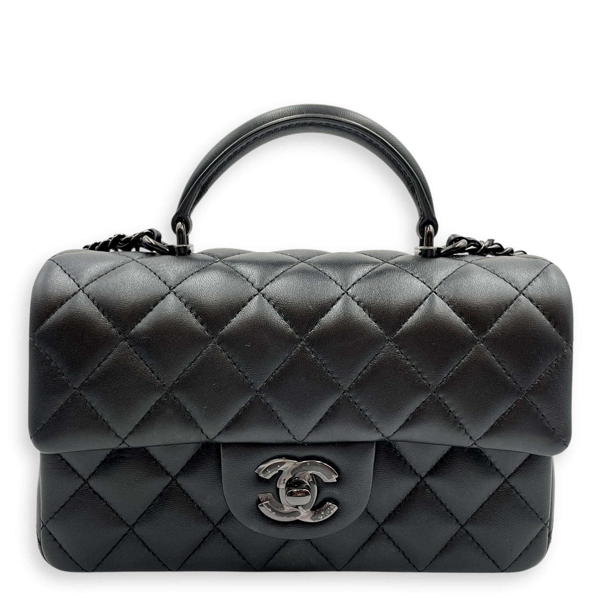 So Black Mini Black Flap Bag in Lambskin, So Black hardware