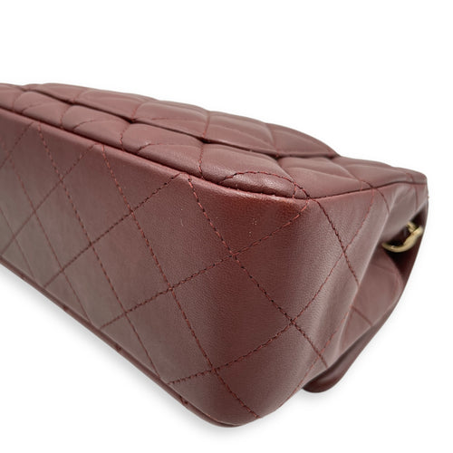 Rectangular Mini Burgundy Flap Bag in Lambskin, Gold hardware