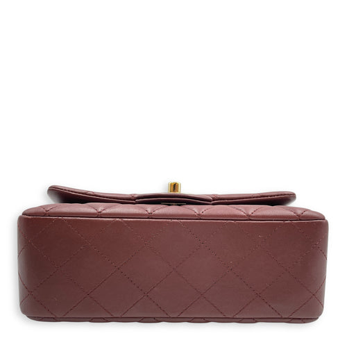 Rectangular Mini Burgundy Flap Bag in Lambskin, Gold hardware