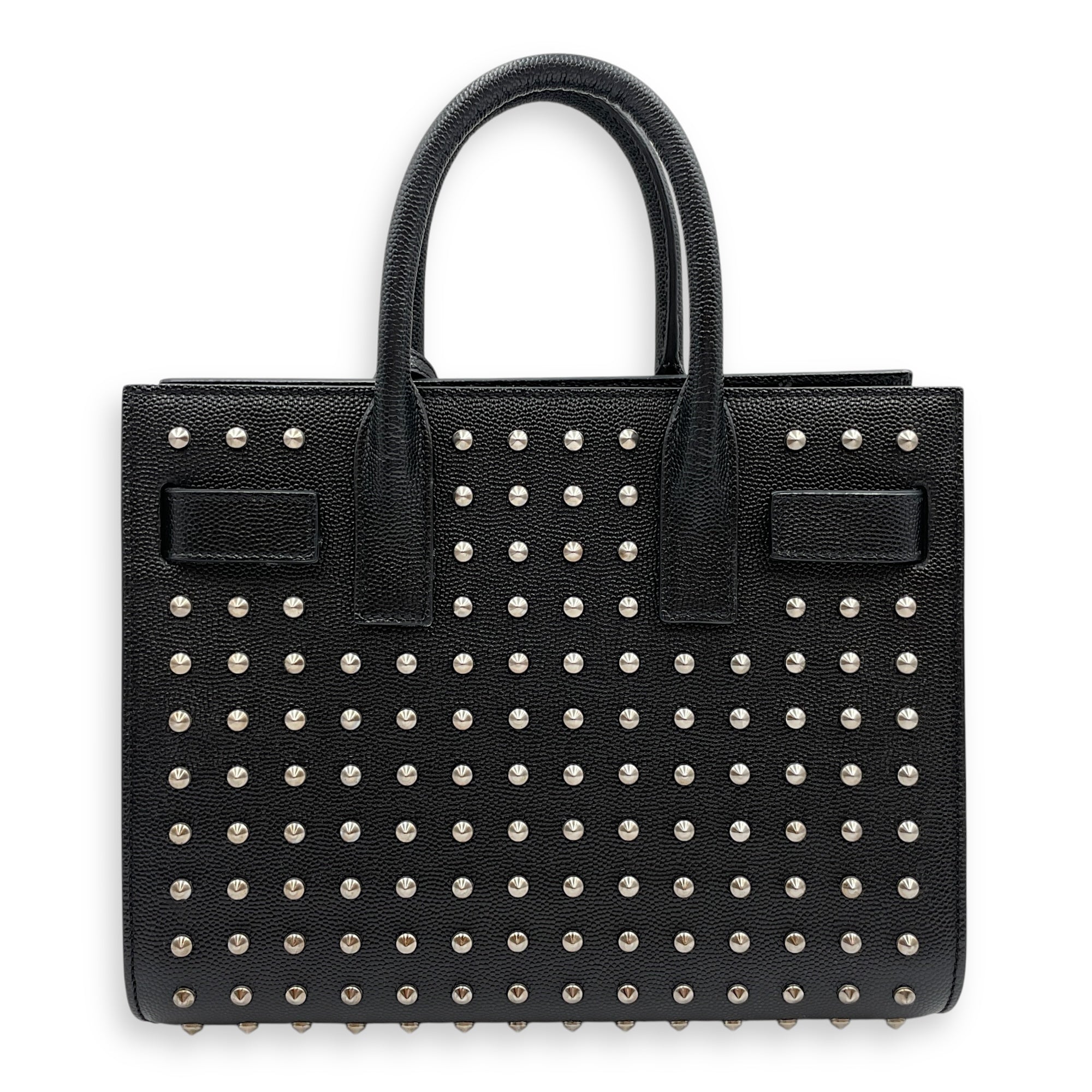Studded Sac De Jour Nano Black Crossbody Bag in Calfskin, Silver hardware