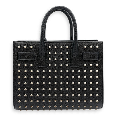 Studded Sac De Jour Nano Black Crossbody Bag in Calfskin, Silver hardware