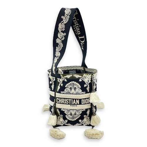 D-Bubble Blue Bucket Bag in Canvas, Brushed Palladium hardware