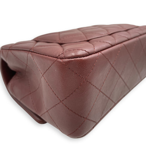 Rectangular Mini Burgundy Flap Bag in Lambskin, Gold hardware