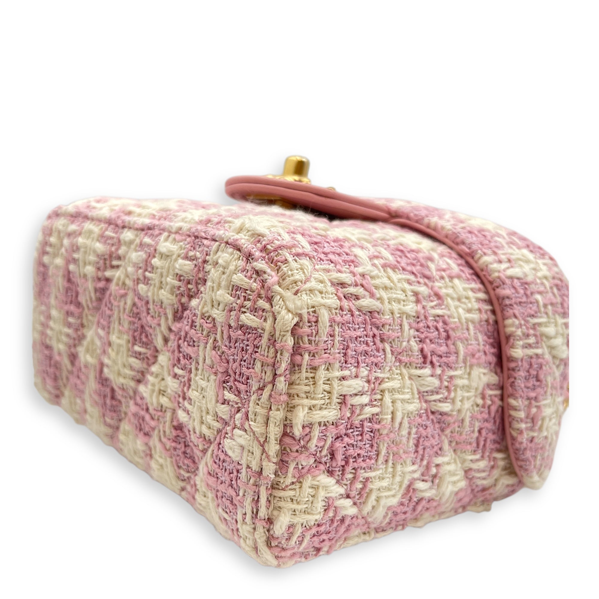 Matelasse Small Pink Vanity Case in Tweed, Gold hardware