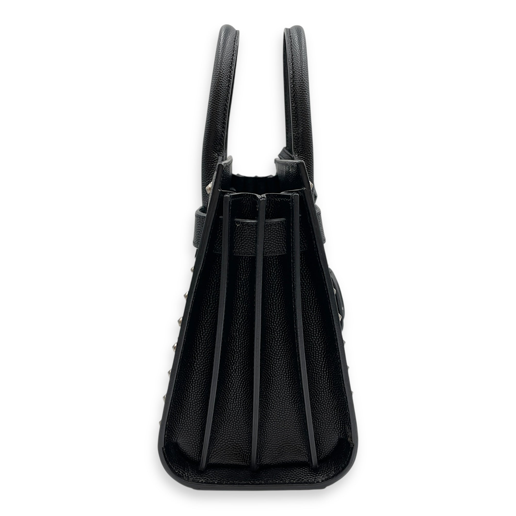 Studded Sac De Jour Nano Black Crossbody Bag in Calfskin, Silver hardware
