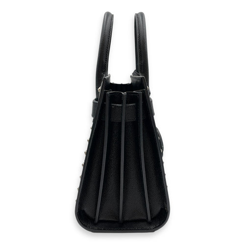 Studded Sac De Jour Nano Black Crossbody Bag in Calfskin, Silver hardware