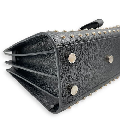 Studded Sac De Jour Nano Black Crossbody Bag in Calfskin, Silver hardware