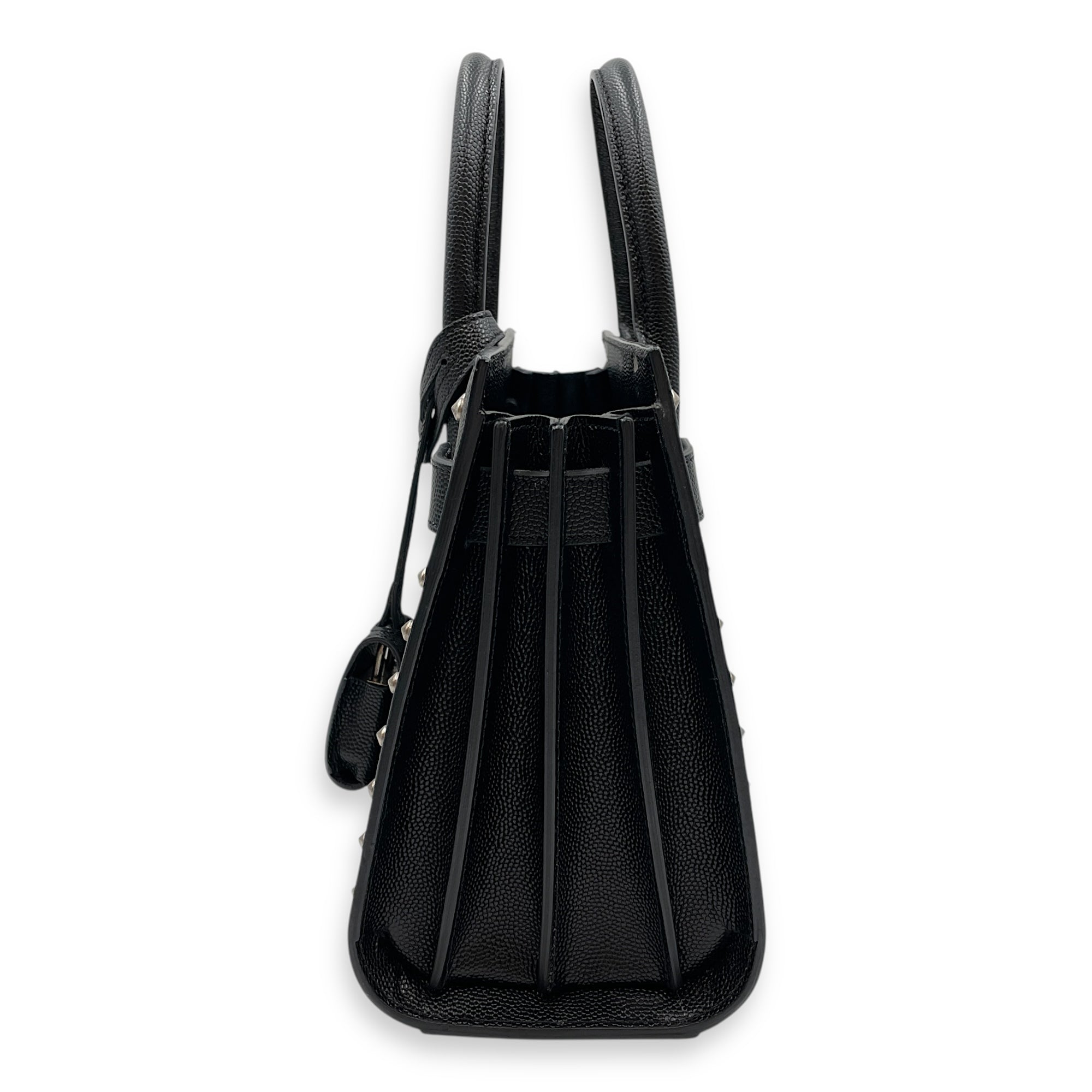 Studded Sac De Jour Nano Black Crossbody Bag in Calfskin, Silver hardware