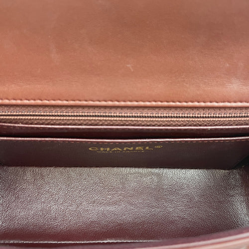 Rectangular Mini Burgundy Flap Bag in Lambskin, Gold hardware