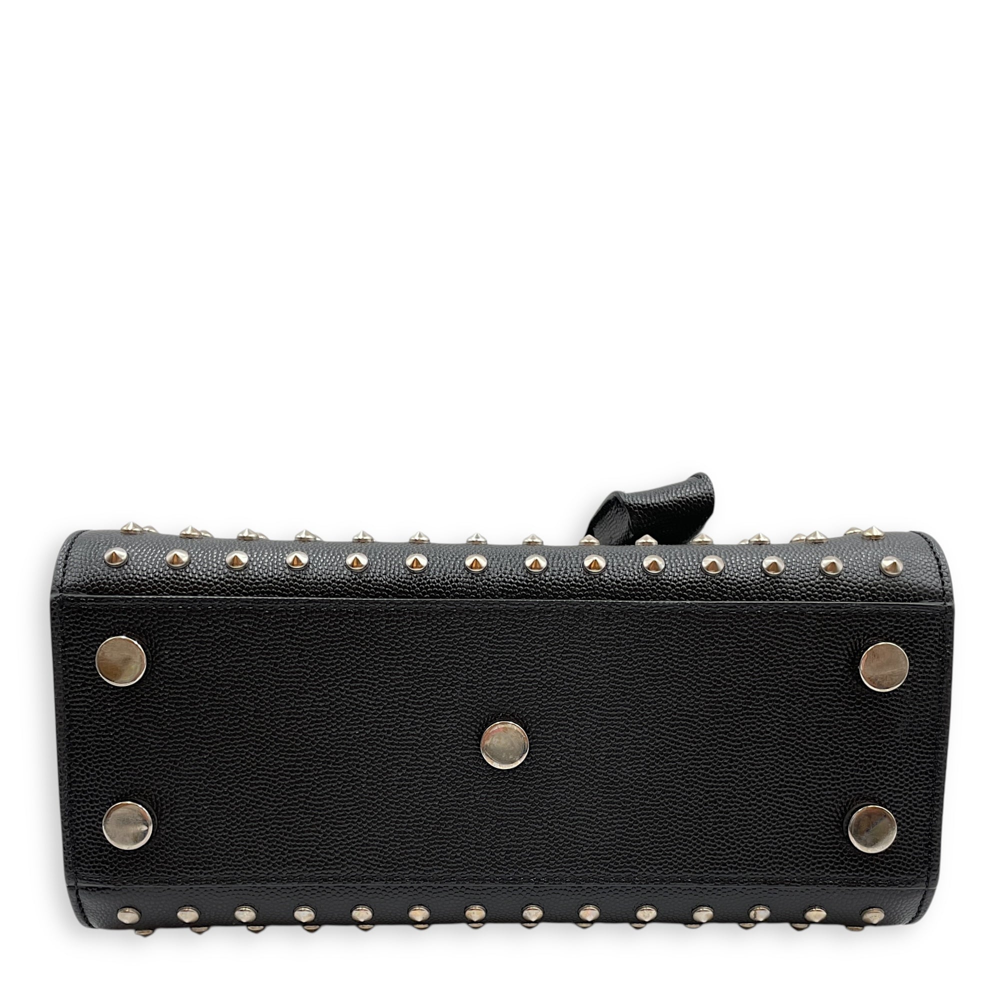 Studded Sac De Jour Nano Black Crossbody Bag in Calfskin, Silver hardware