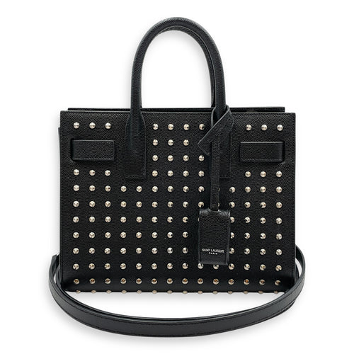 Studded Sac De Jour Nano Black Crossbody Bag in Calfskin, Silver hardware