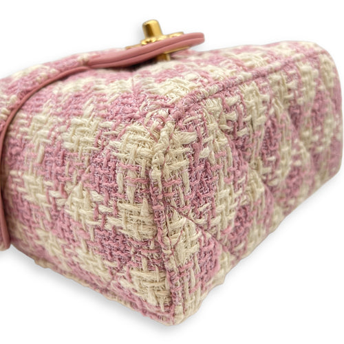 Matelasse Small Pink Vanity Case in Tweed, Gold hardware