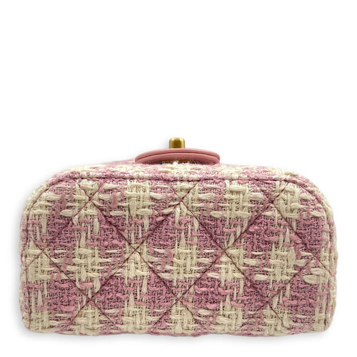 Matelasse Small Pink Vanity Case in Tweed, Gold hardware
