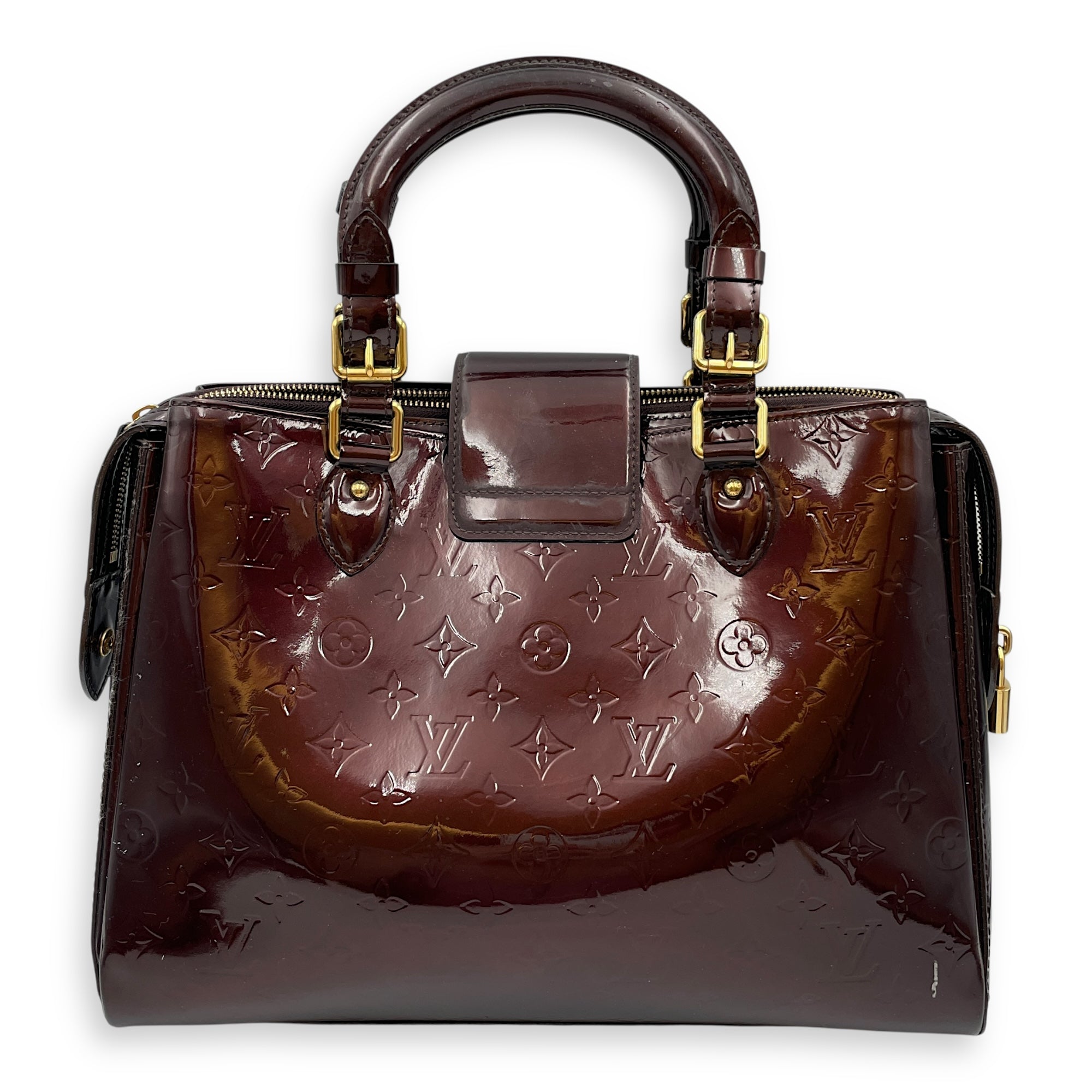 Melrose Ave Amarante Red Top Handle Bag in Patent Leather, Gold hardware