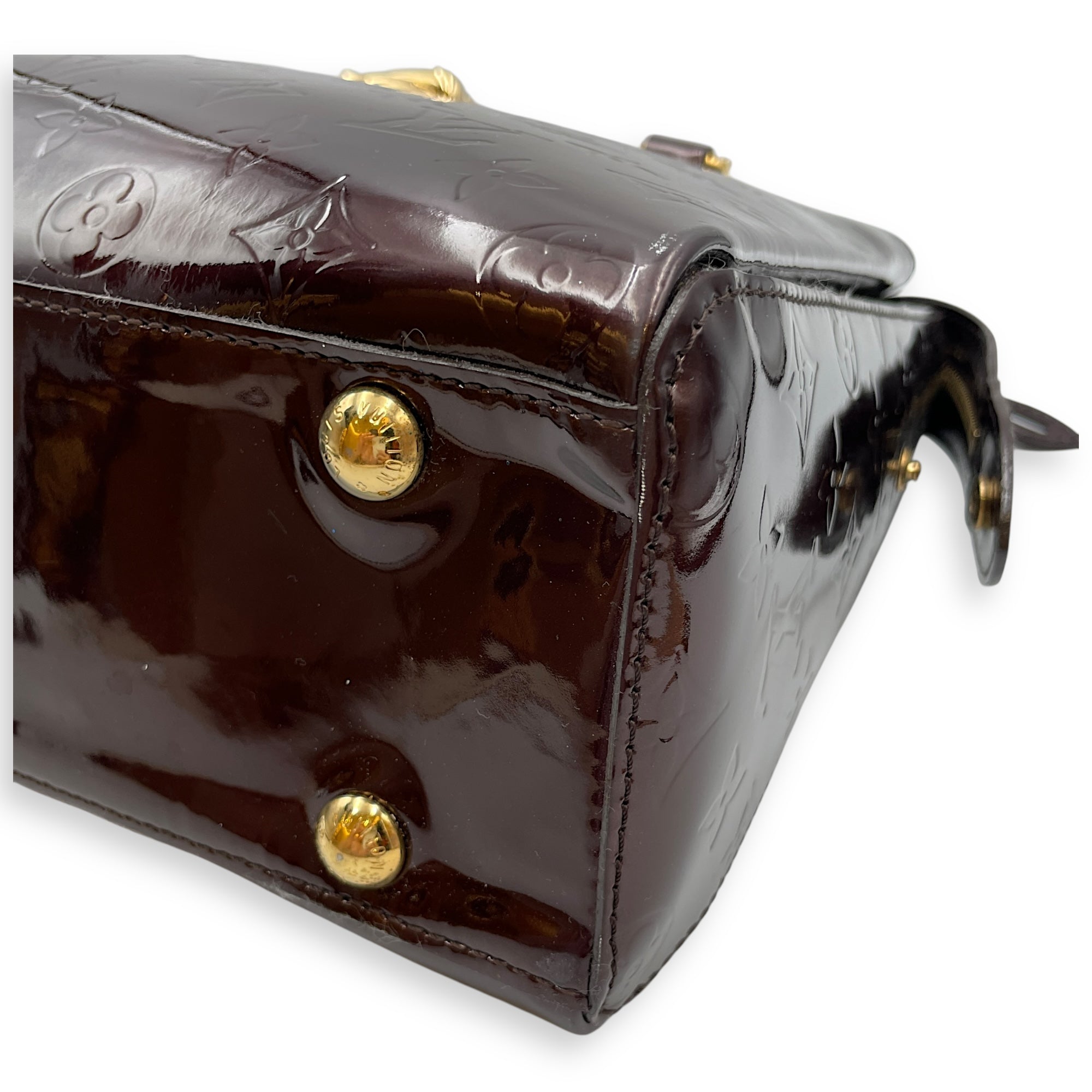 Melrose Ave Amarante Red Top Handle Bag in Patent Leather, Gold hardware