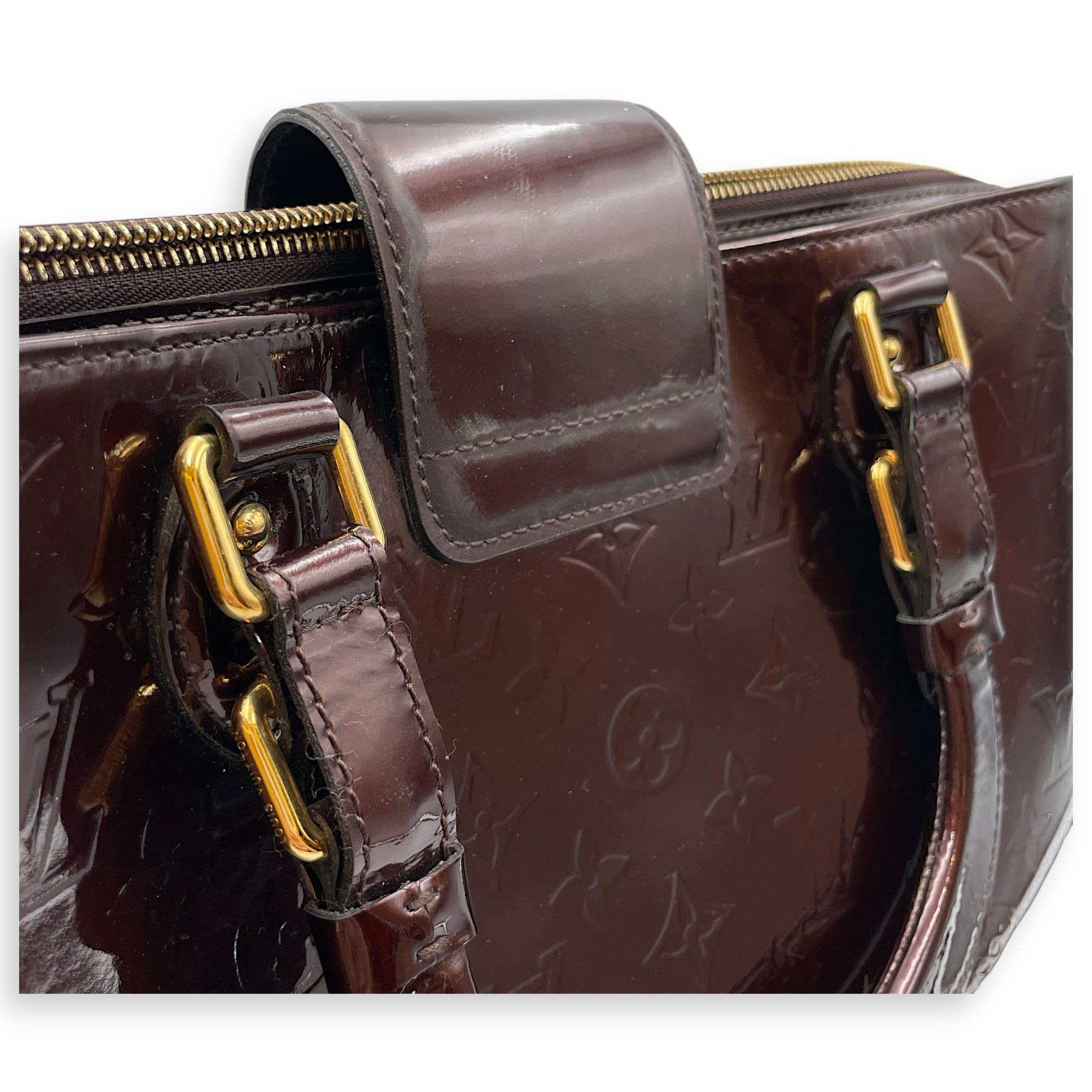 Melrose Ave Amarante Red Top Handle Bag in Patent Leather, Gold hardware