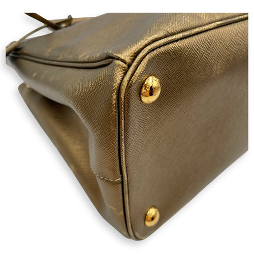 Double Zip Saffiano Lux Metallic Bronze Top Handle Bag in Metallic, Gold hardware