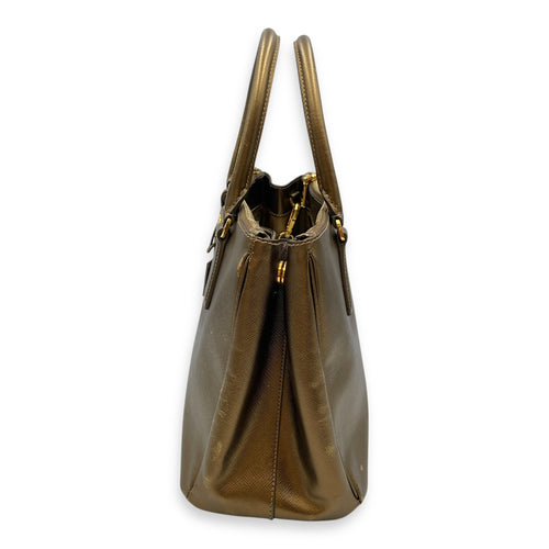 Double Zip Saffiano Lux Metallic Bronze Top Handle Bag in Metallic, Gold hardware