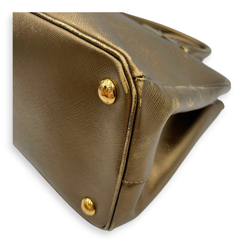 Double Zip Saffiano Lux Metallic Bronze Top Handle Bag in Metallic, Gold hardware