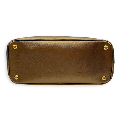 Double Zip Saffiano Lux Metallic Bronze Top Handle Bag in Metallic, Gold hardware