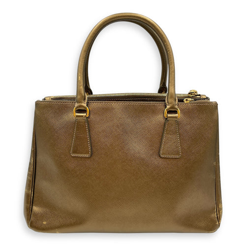 Double Zip Saffiano Lux Metallic Bronze Top Handle Bag in Metallic, Gold hardware