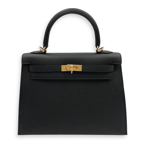 Sellier Kelly 25 Black in Epsom, Gold hardware
