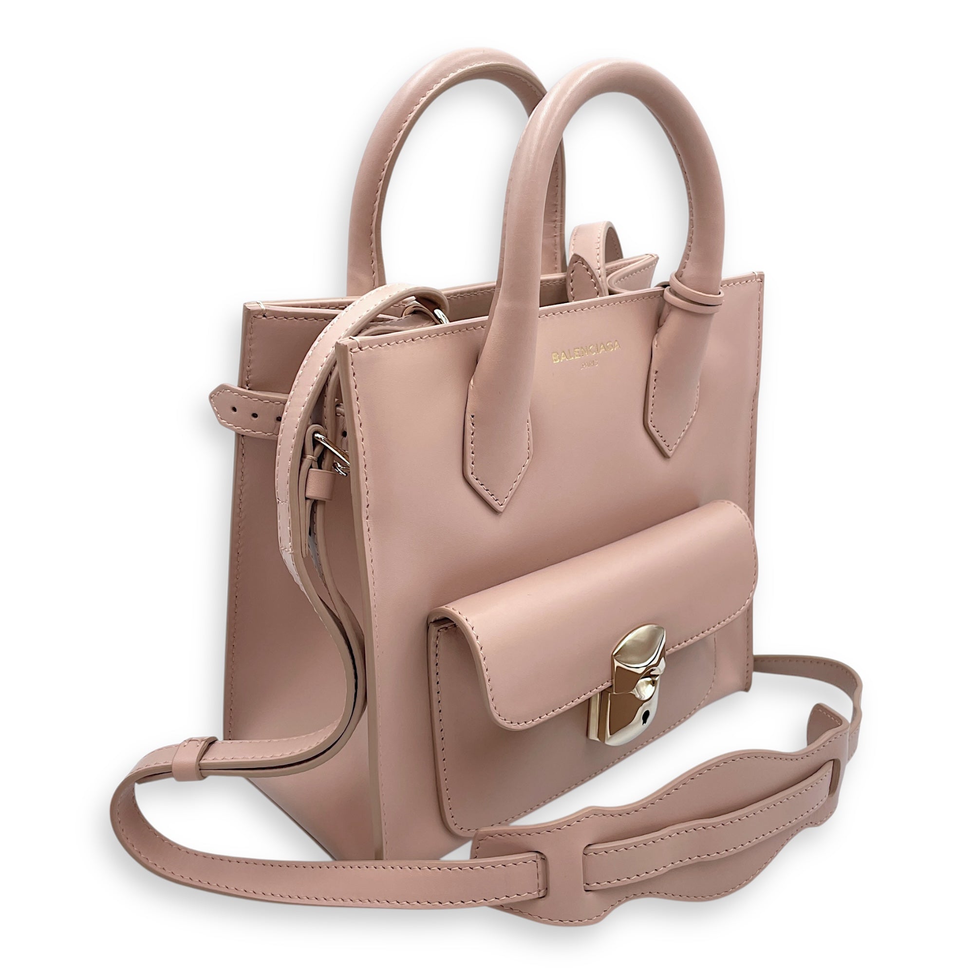 Padlock All Afternoon Mini Pink Shoulder Bag in Calfskin, Gold hardware