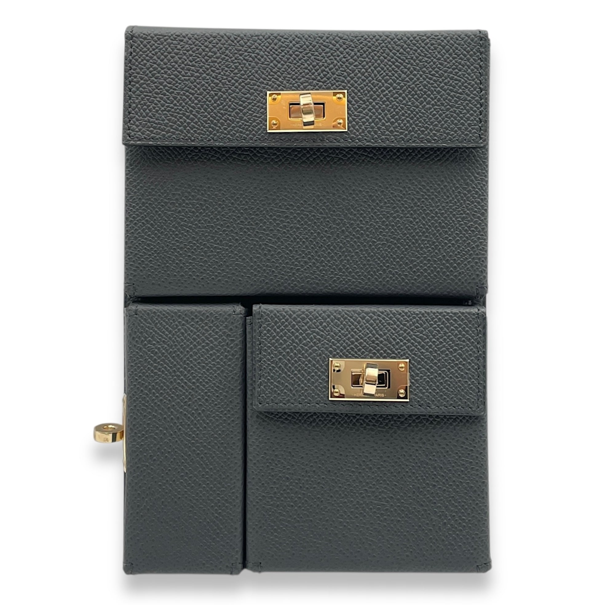 Kelly Multipocket To Go Gris Misty Shoulder Bag in Epsom, Permabrass hardware