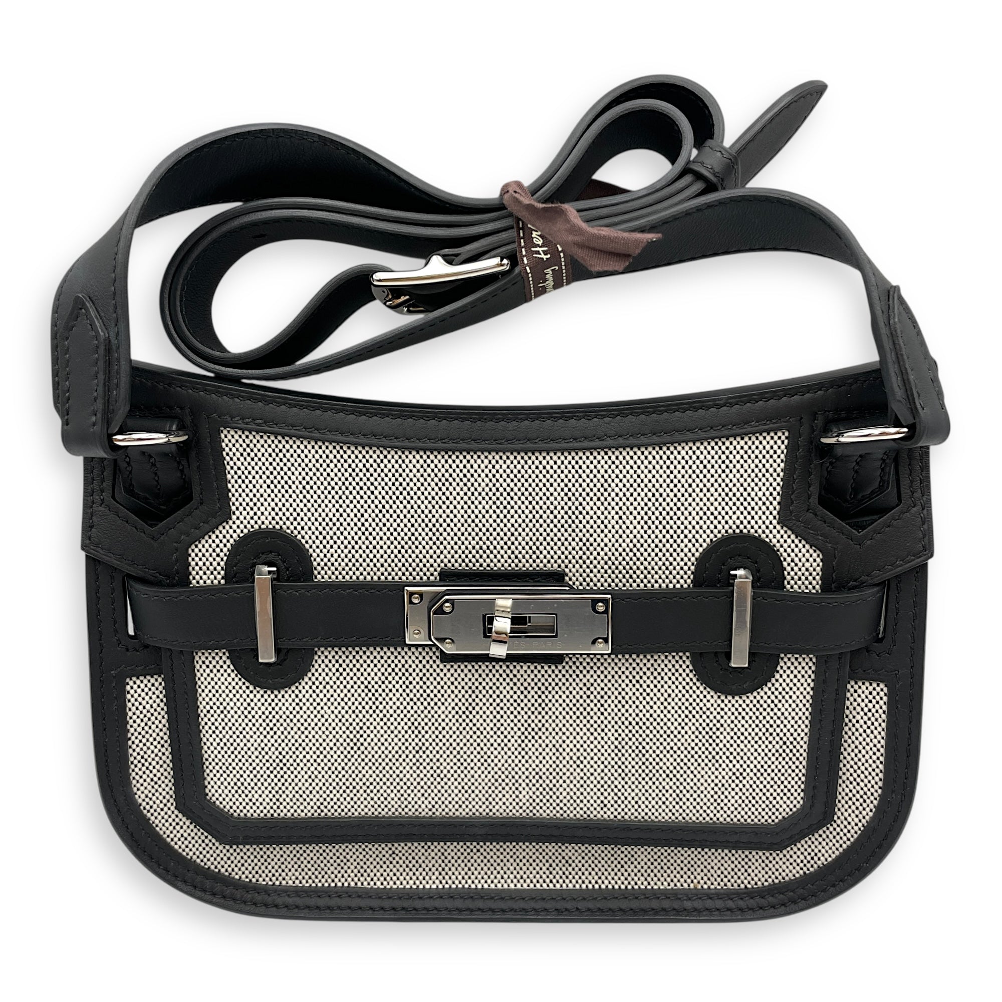 Jypsiere Mini Ecru-Noir/Noir in Toile H/Swift, Palladium hardware