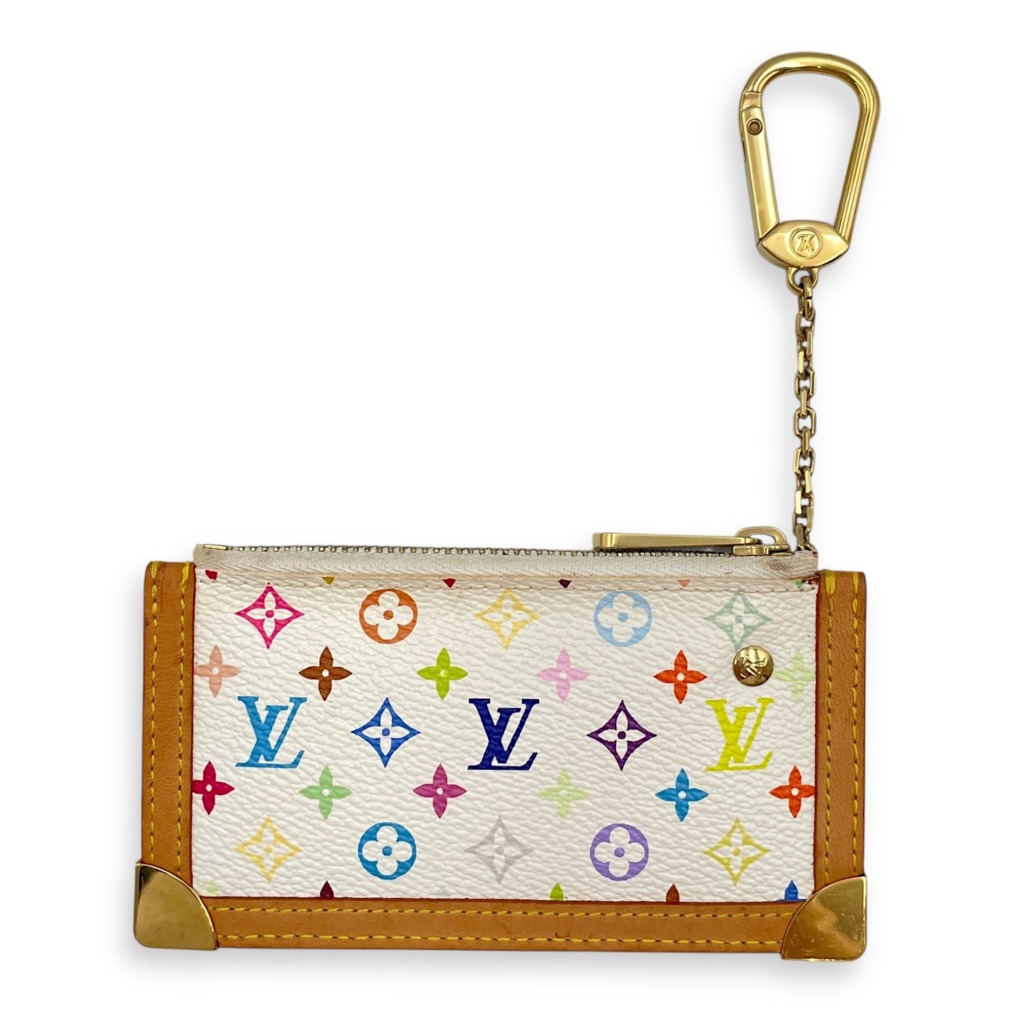 LV x TM White/Multi-Color Key Holder Pouch in Canvas, Gold hardware
