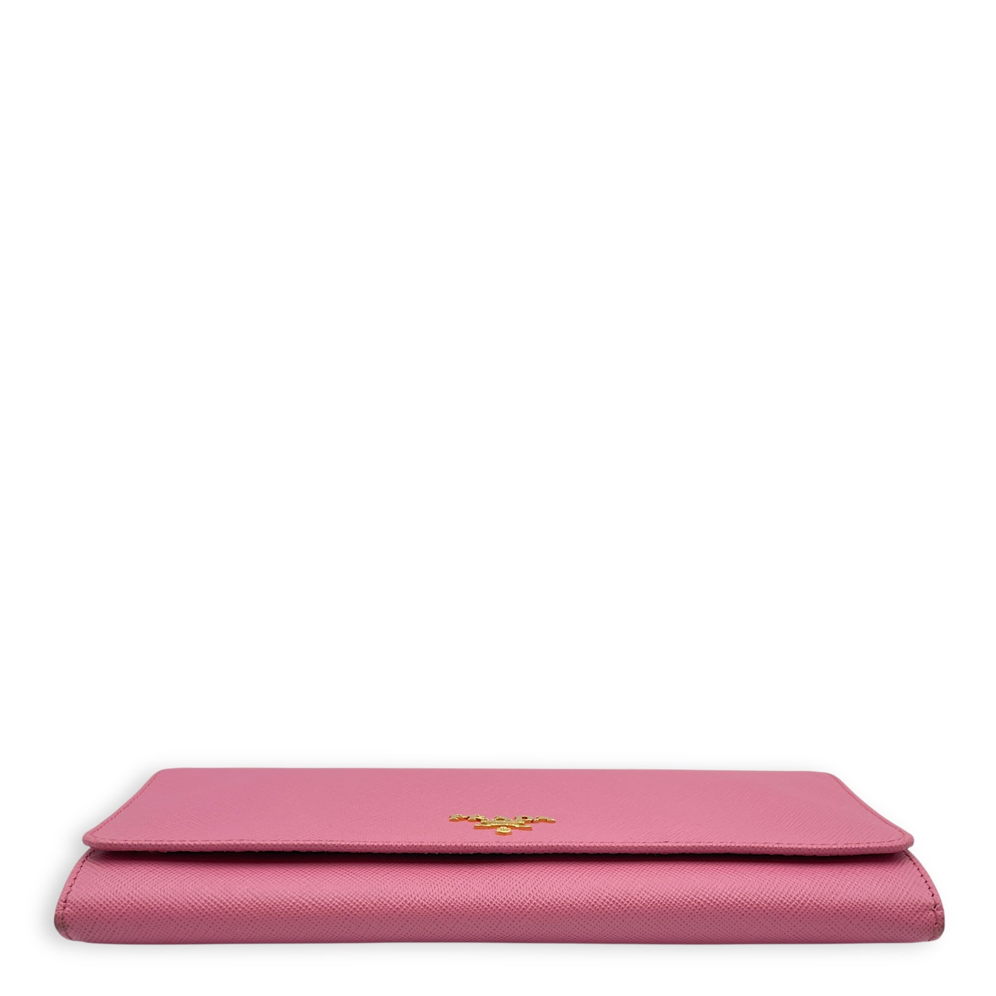 Saffiano Barbie Pink Wallet on Chain , Gold hardware