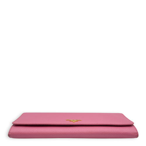 Saffiano Barbie Pink Wallet on Chain , Gold hardware