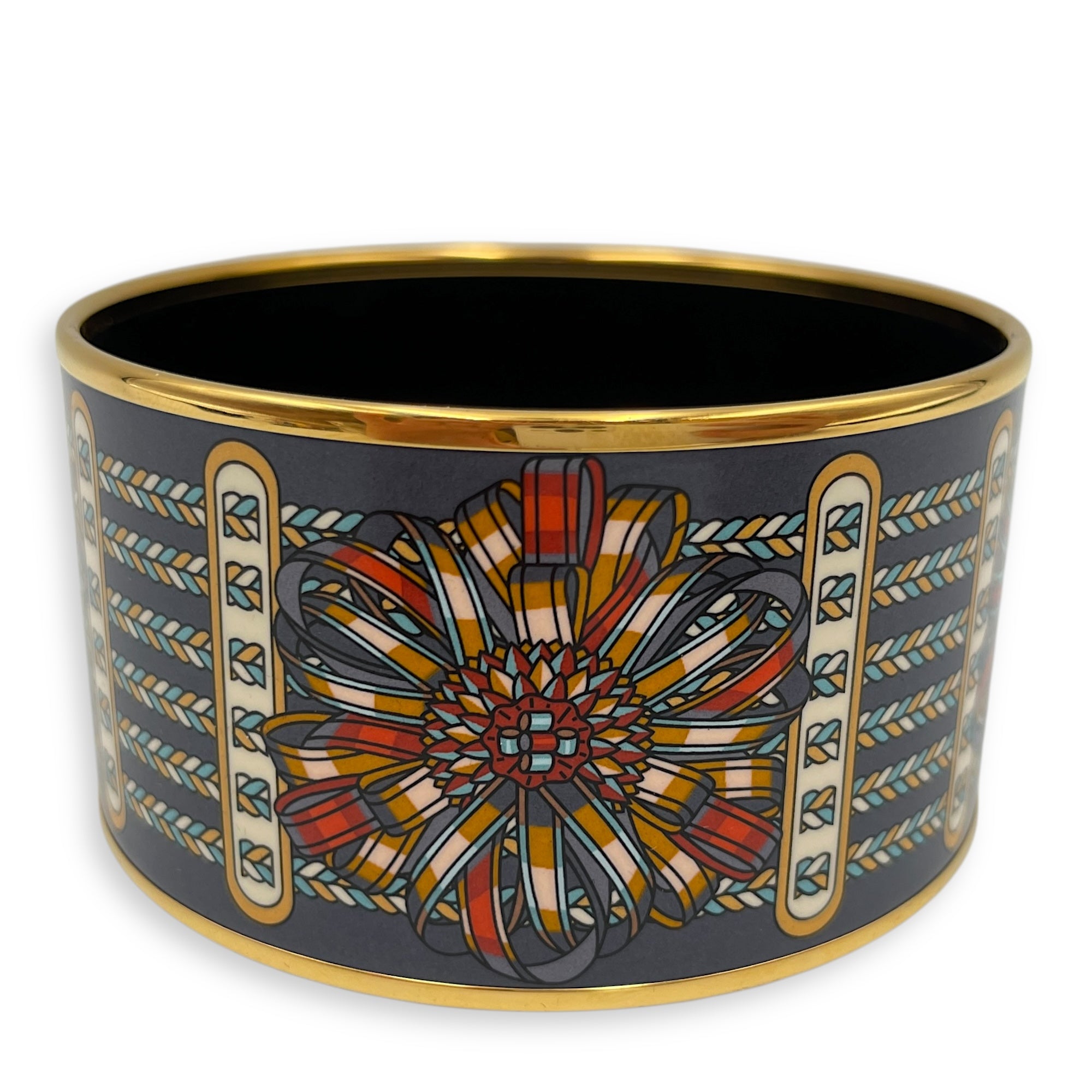 Rubans de Cheval Extra Wide Blue Bracelet , Gold hardware