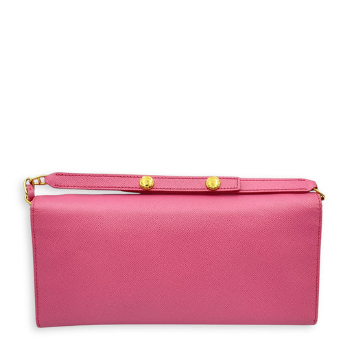 Saffiano Barbie Pink Wallet on Chain , Gold hardware