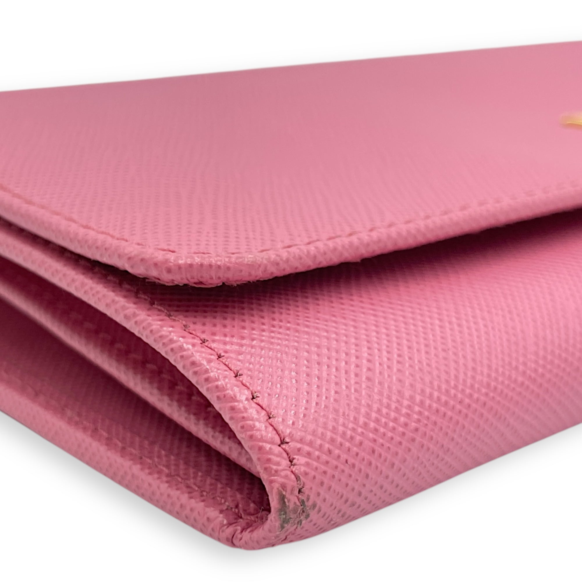 Saffiano Barbie Pink Wallet on Chain , Gold hardware