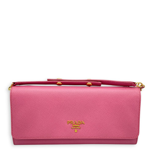 Saffiano Barbie Pink Wallet on Chain , Gold hardware