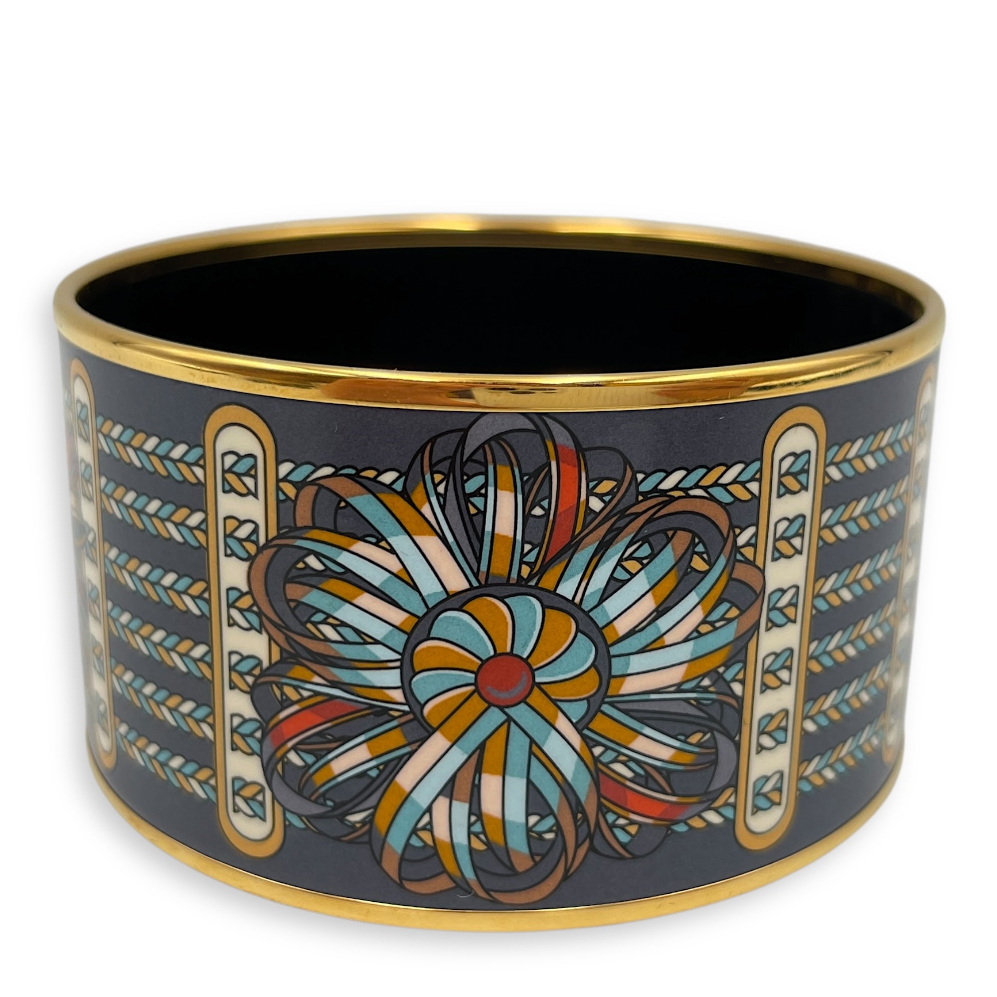 Rubans de Cheval Extra Wide Blue Bracelet , Gold hardware