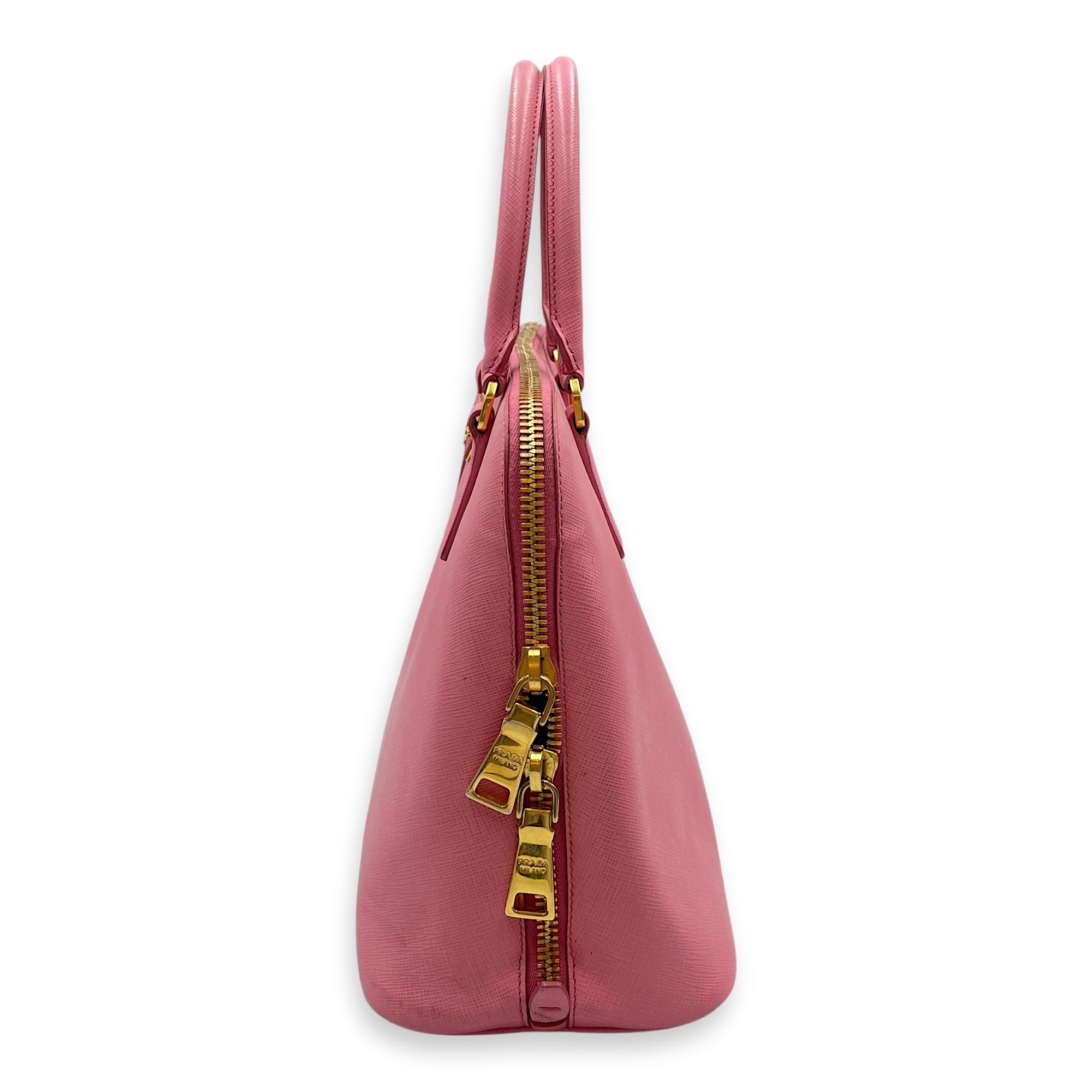 Promenade Pink Top Handle Bag in Saffiano Leather, Gold hardware