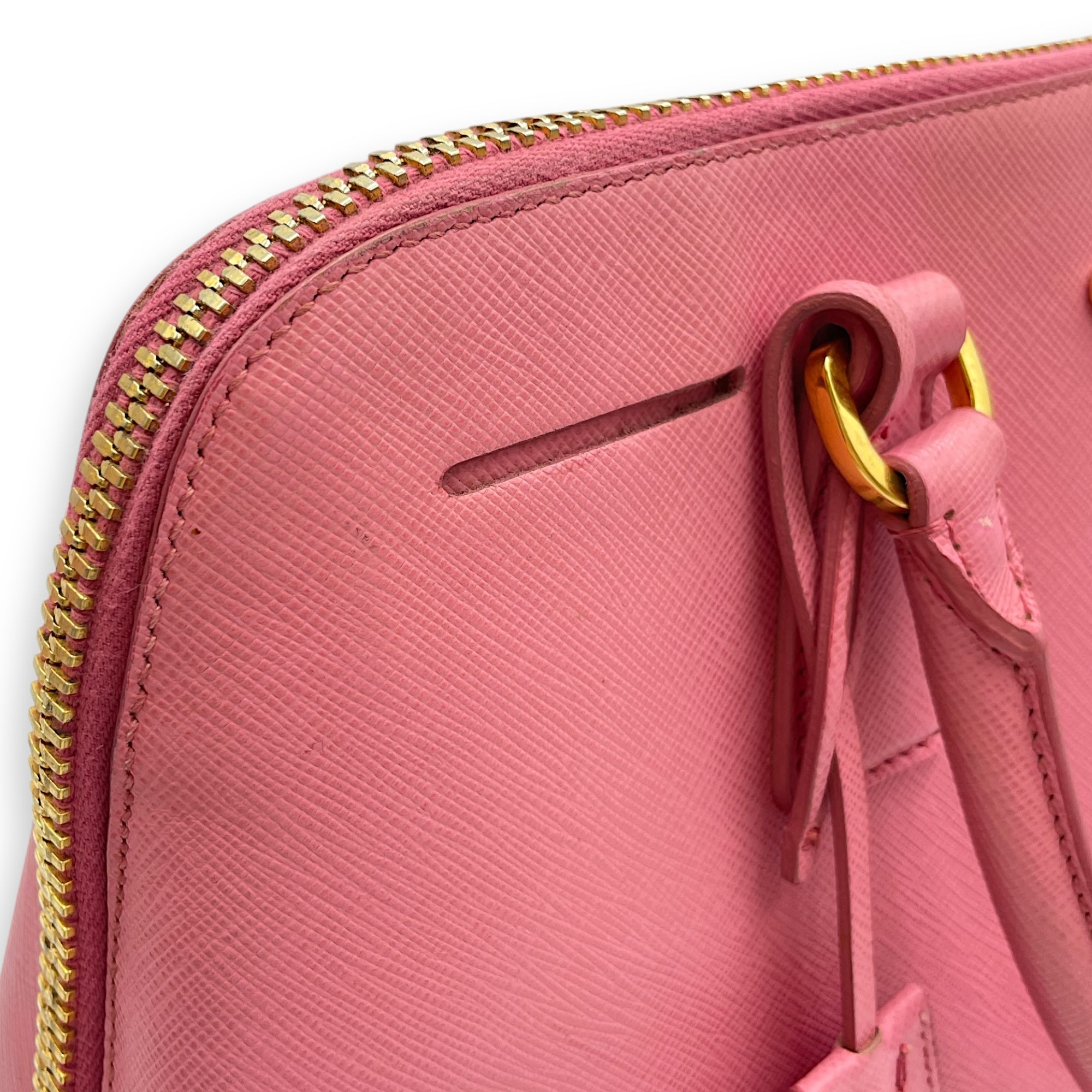 Promenade Pink Top Handle Bag in Saffiano Leather, Gold hardware