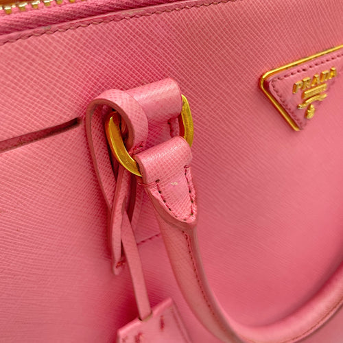 Promenade Pink Top Handle Bag in Saffiano Leather, Gold hardware