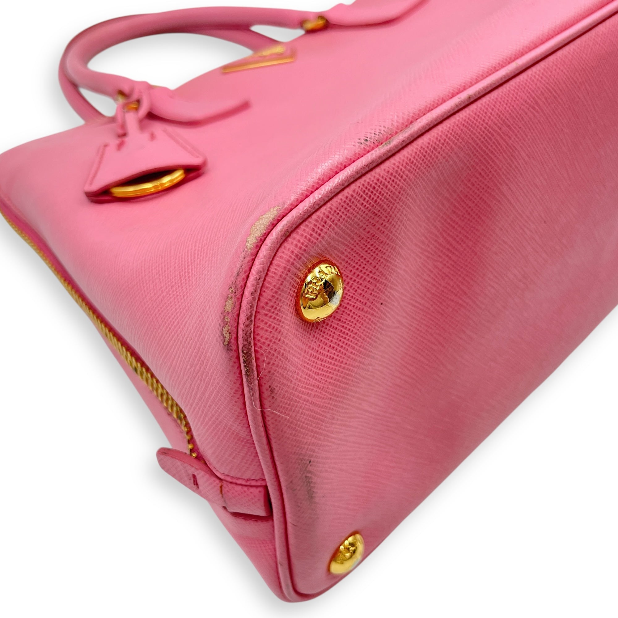 Promenade Pink Top Handle Bag in Saffiano Leather, Gold hardware