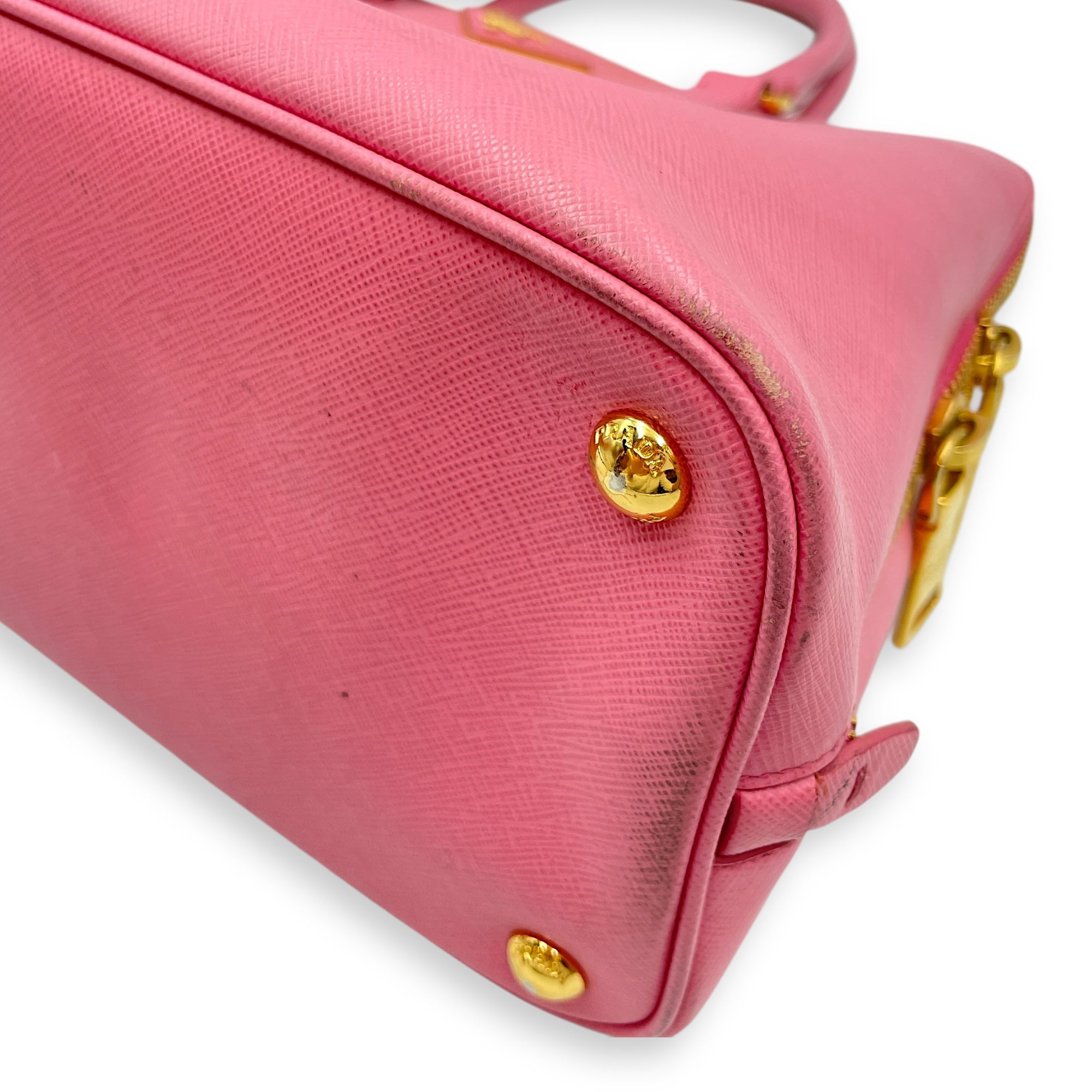 Promenade Pink Top Handle Bag in Saffiano Leather, Gold hardware