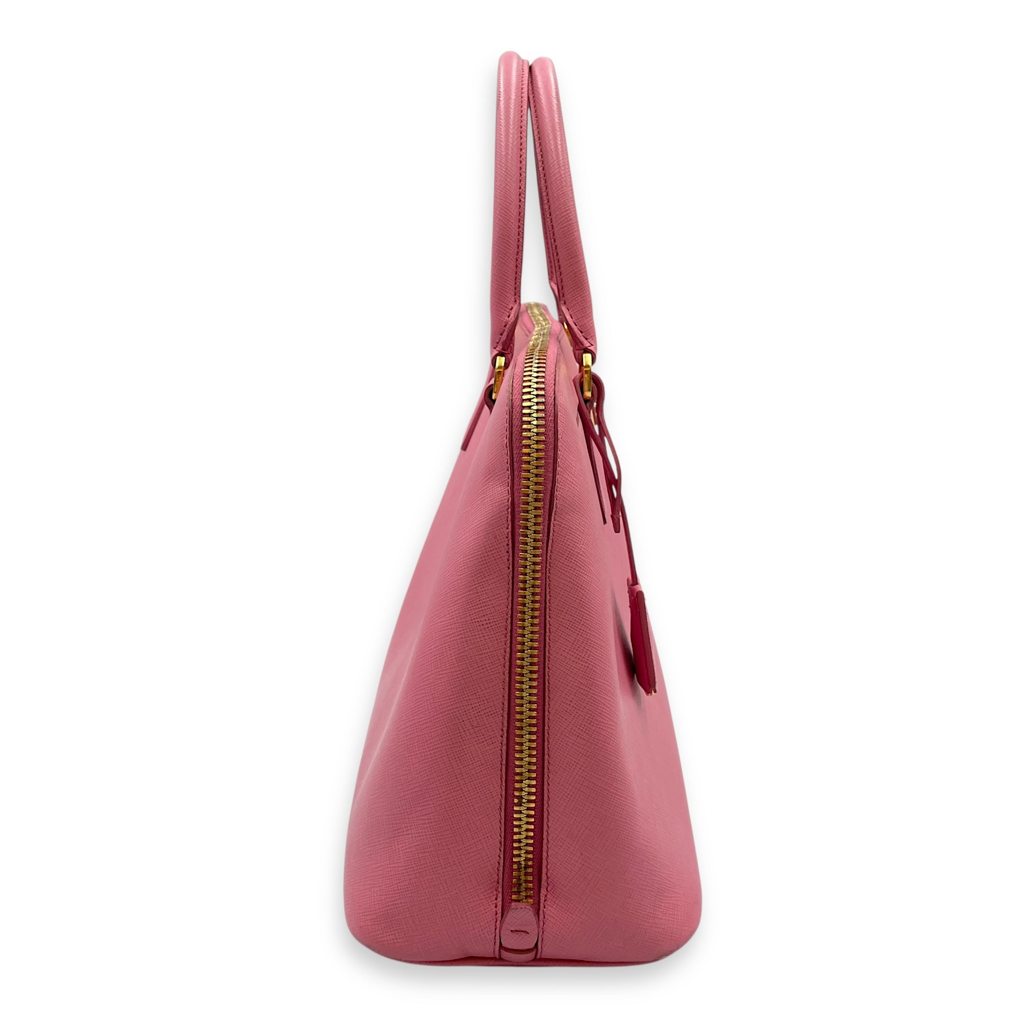 Promenade Pink Top Handle Bag in Saffiano Leather, Gold hardware