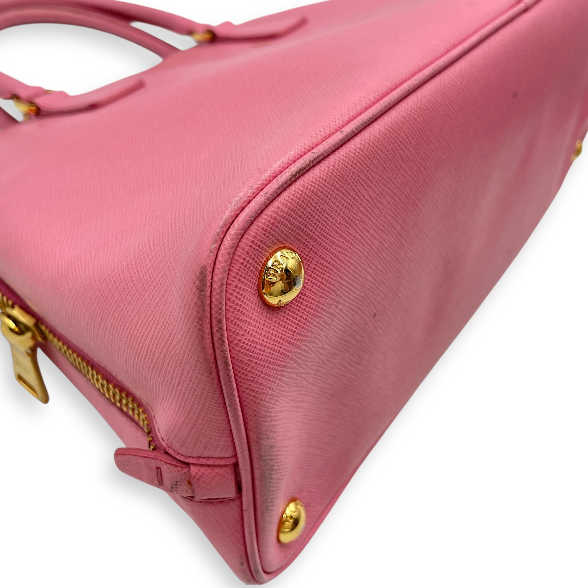Promenade Pink Top Handle Bag in Saffiano Leather, Gold hardware