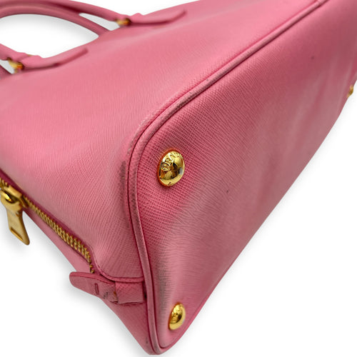 Promenade Pink Top Handle Bag in Saffiano Leather, Gold hardware