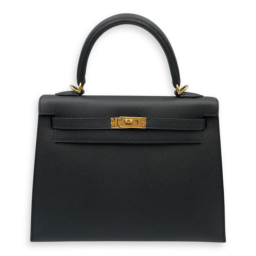 Sellier Kelly 25 Black in Epsom, Gold hardware