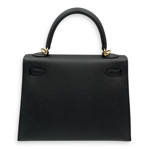 Sellier Kelly 25 Black in Epsom, Gold hardware