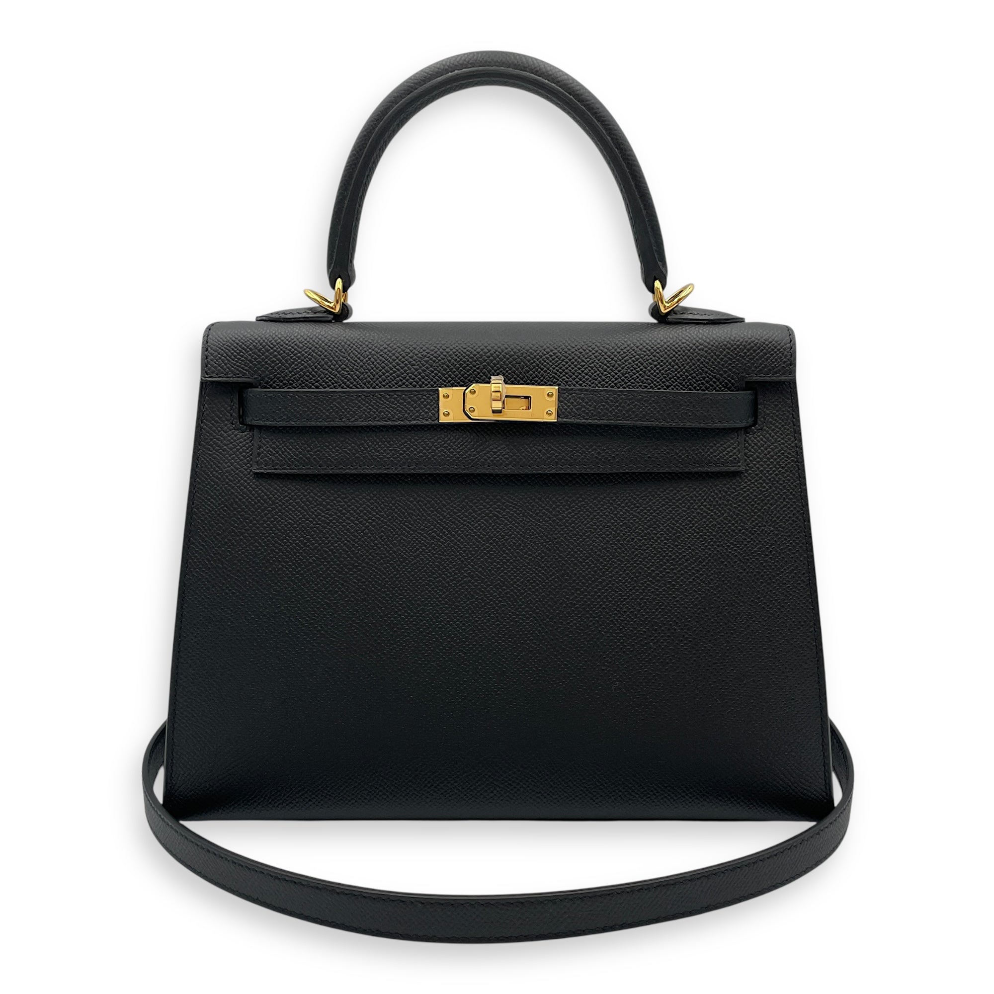 Sellier Kelly 25 Black in Epsom, Gold hardware
