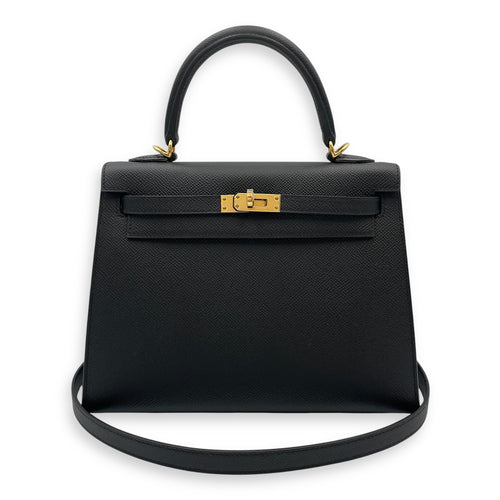 Sellier Kelly 25 Black in Epsom, Gold hardware