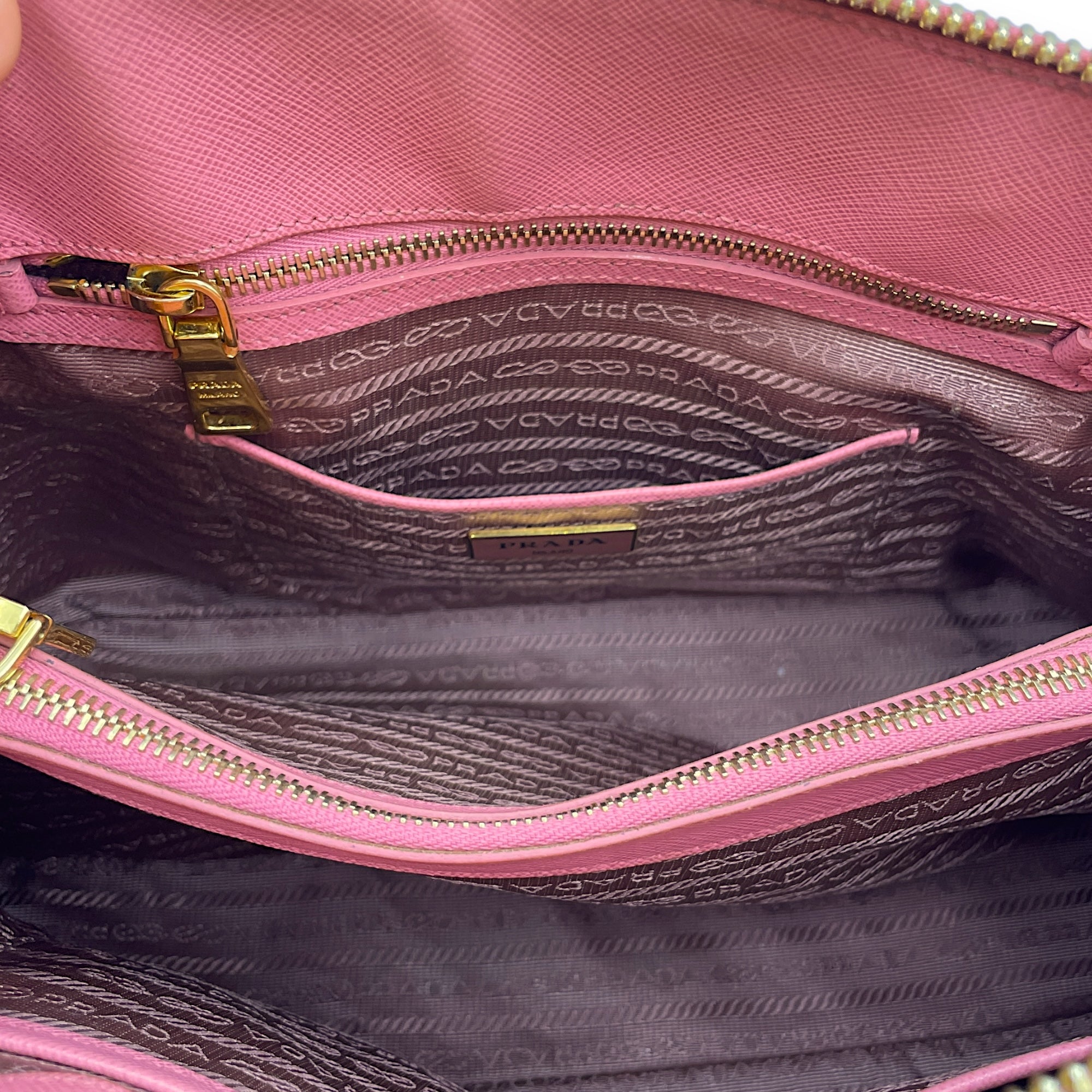 Promenade Pink Top Handle Bag in Saffiano Leather, Gold hardware